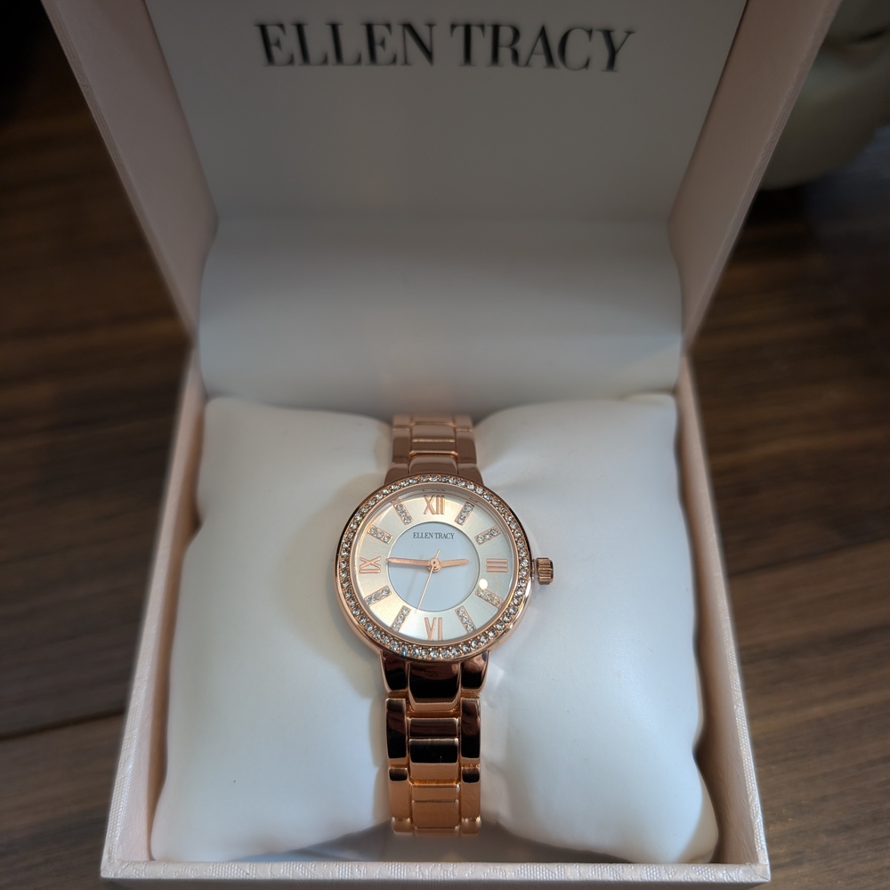 Ellen Tracy Gold Watch with Crystal Accents